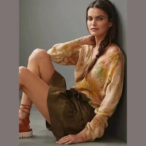 Anthropologie The Dreamed Printed V-Neck Sweater